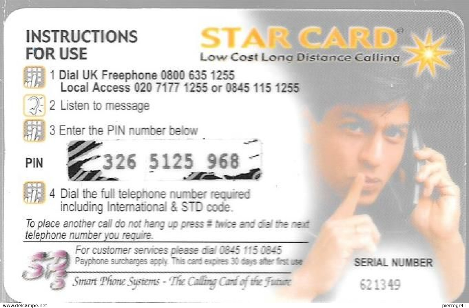 CARTE-PREPAYEE-GB-STARCARD-5£-ACTEUR INDIEN SRK-SHAH RUKH KHAN-Gratté-TBE - Film