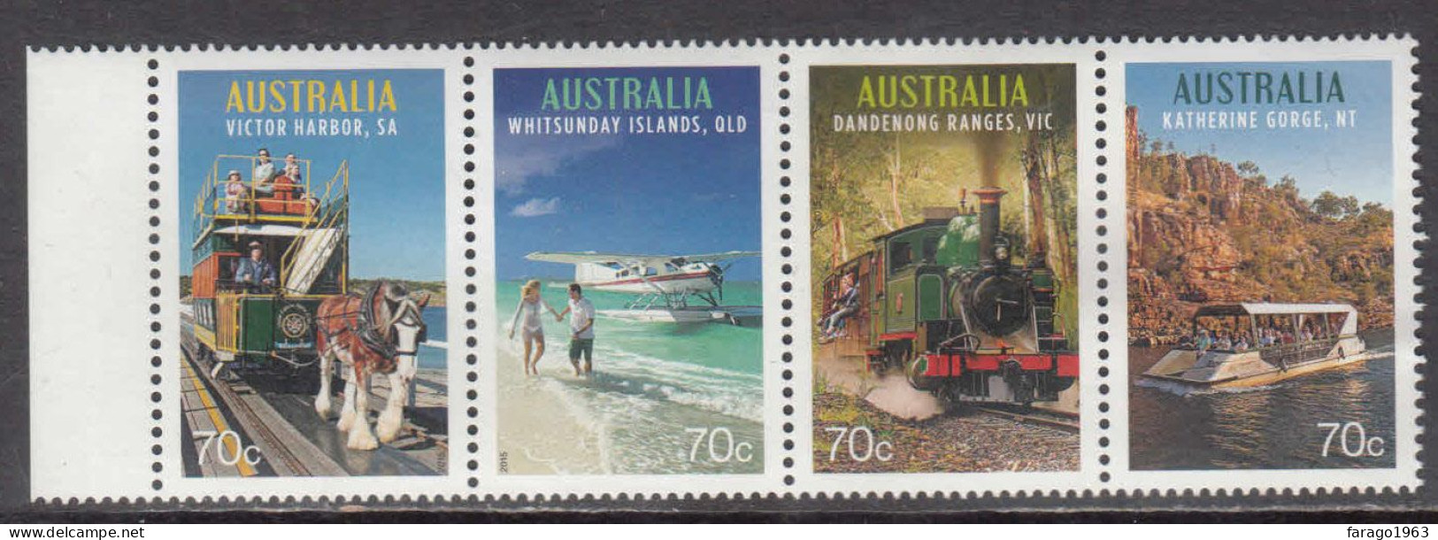 2015 Australia Tourist Transport Airplanes Aviation Trains Horses Complete Strip Of 4 MNH - Mint Stamps