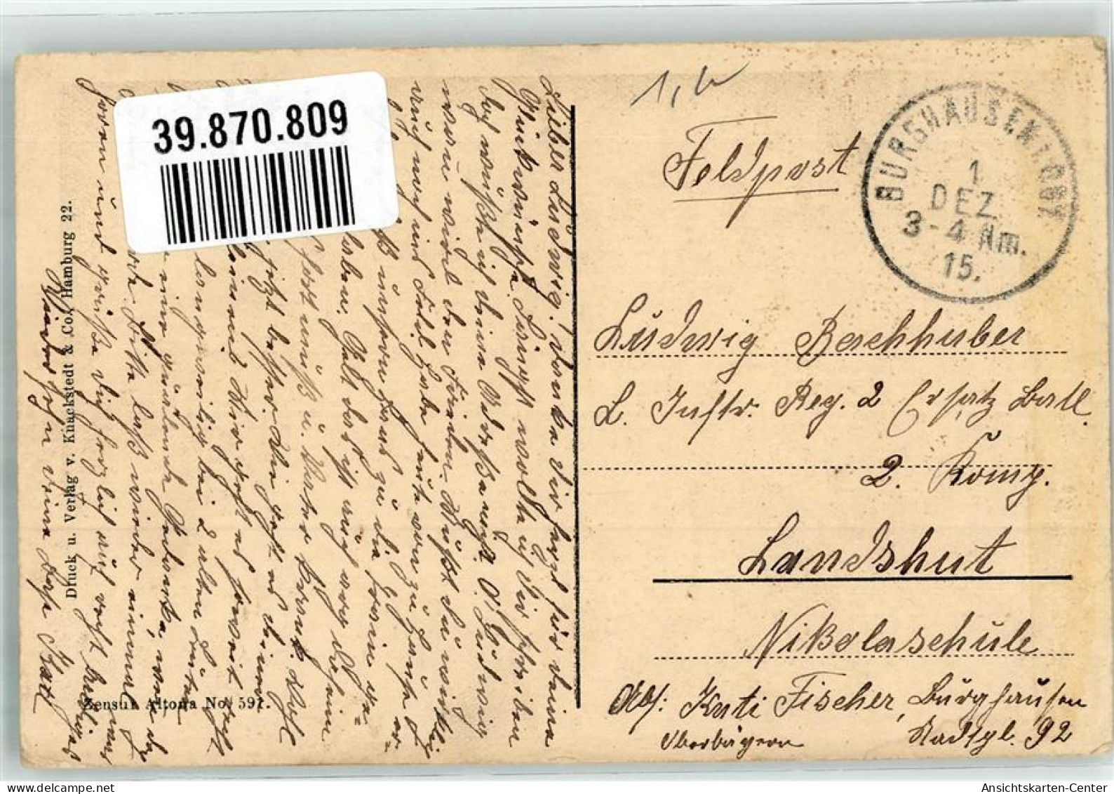 39870809 - Kleiner Junge Bittet Gott Um Den Sieg Des Deutschen Heeres Zensur Altona No. 591 Feldpost WK I Burghausen - Andere & Zonder Classificatie