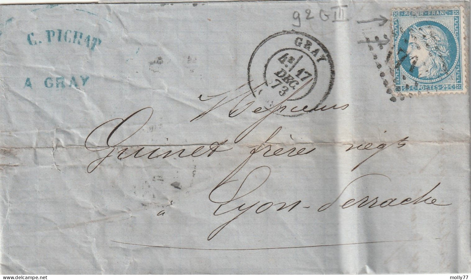 Lettre De Gray à Lyon LAC - 1849-1876: Klassik