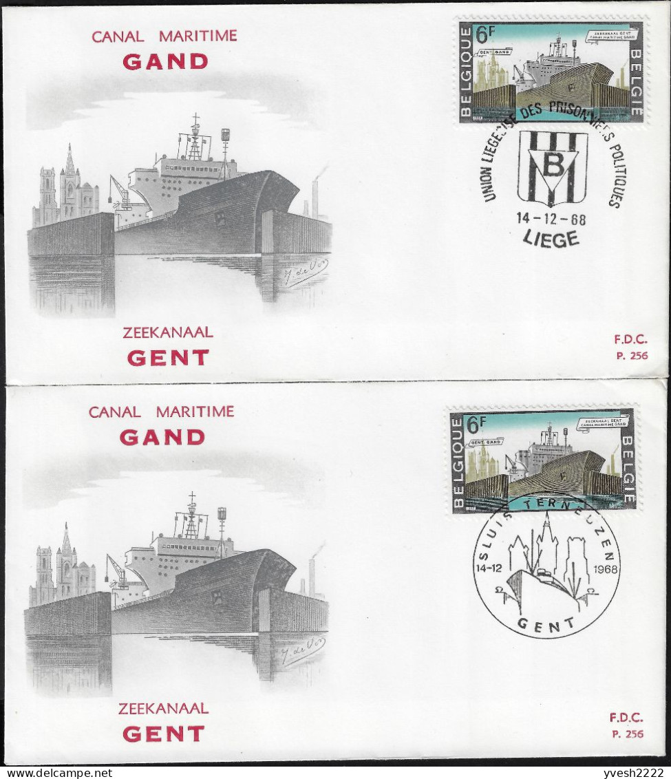 Belgique 1968 Y&T 1479 Sur 2 FDC, Oblitérations Spéciales Différentes. Canal Maritime De Gand - Ships