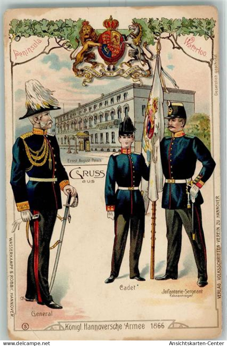 13166309 - Koenigl. Hannoversche Armee 1866   Karte Nr. 5  - Wappen Lithographie  Uniform AK - Reggimenti