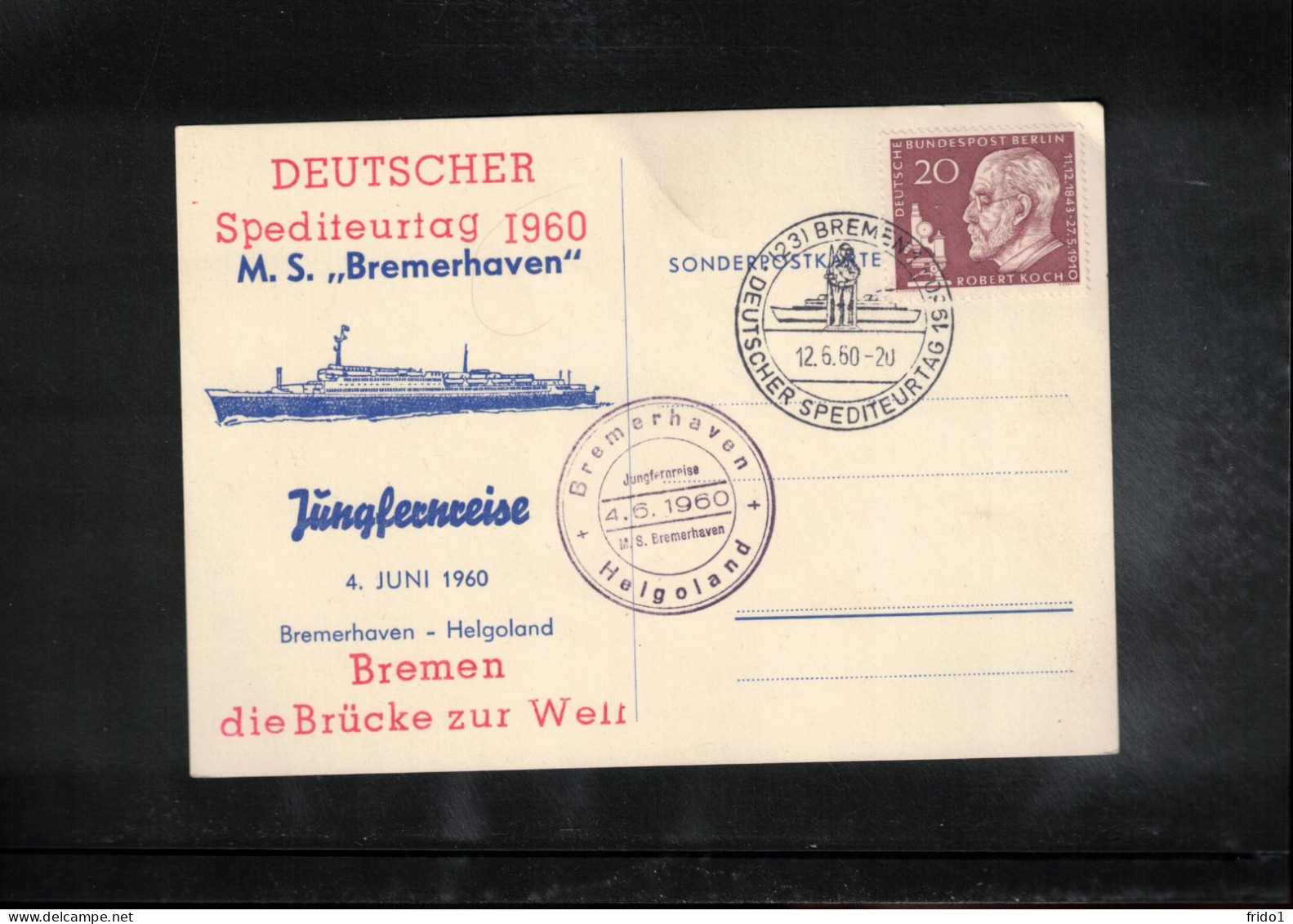 Germany / Deutschland 1960 Deutscher Spediteurtag 1960 Bremen - Ship BREMERHAVEN Interesting Postcard - Cartas & Documentos