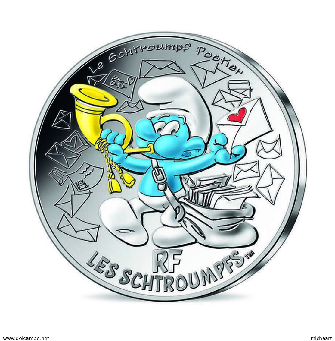 France 10 Euro Silver 2020 Postman The Smurfs Colored Coin Cartoon 00400 - Commemoratives