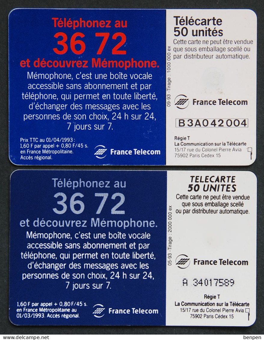 Télécartes MEMOPHONE 3672 Boîte Vocale Liberté échanger 1993 50U Régie T Pierre Avia France Télécom - Zonder Classificatie