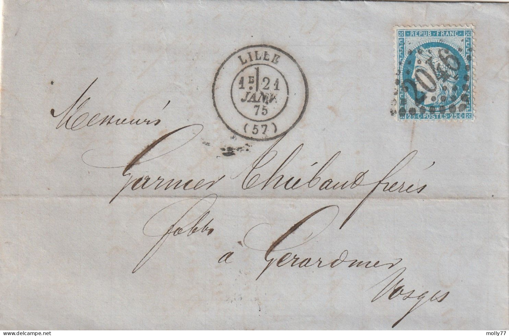 Lettre De Lille à Gérardmer LAC - 1849-1876: Klassieke Periode