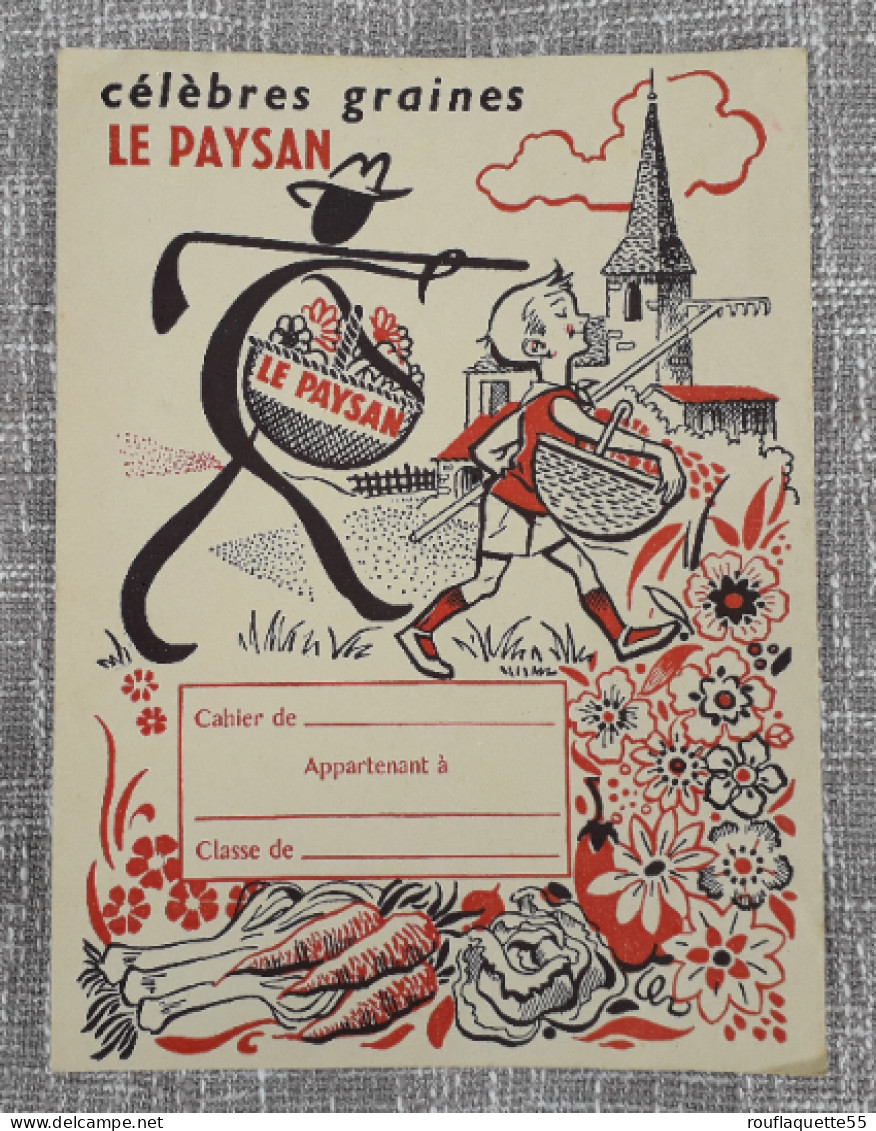 2 Anciens Protège-cahiers Publicitaires, "graines Le Paysan", Décor Au Pochoir Sur Papier Ancien, 1940/1950 - Farm