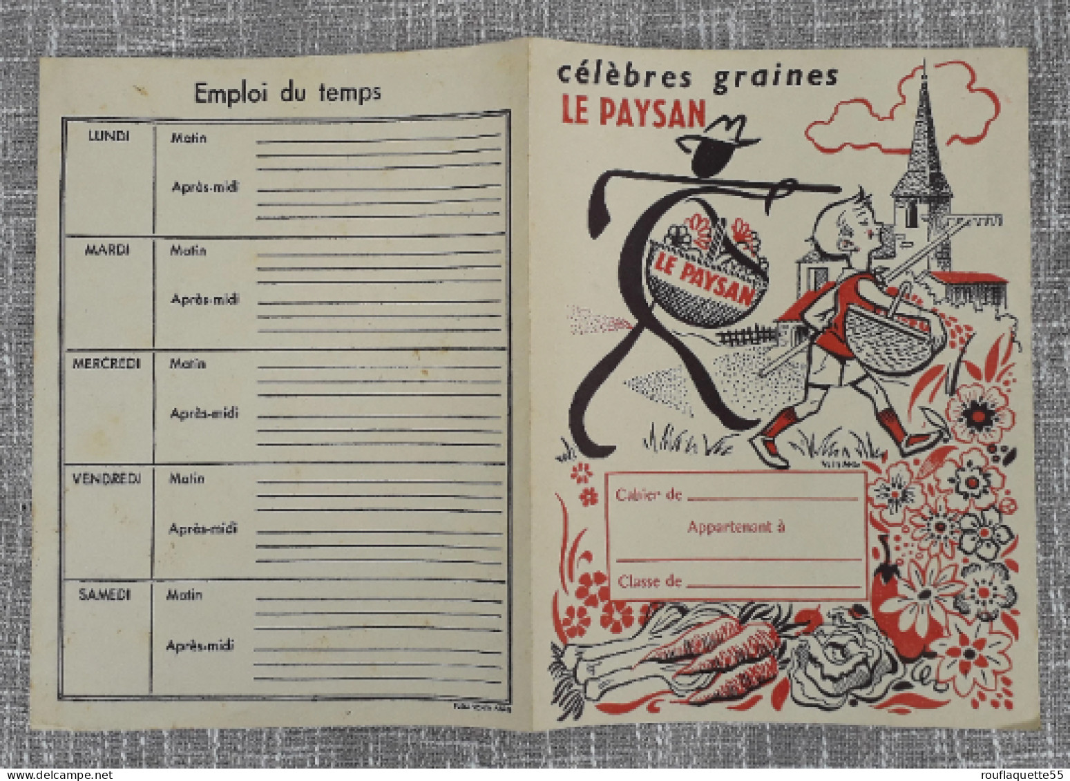 2 Anciens Protège-cahiers Publicitaires, "graines Le Paysan", Décor Au Pochoir Sur Papier Ancien, 1940/1950 - Farm