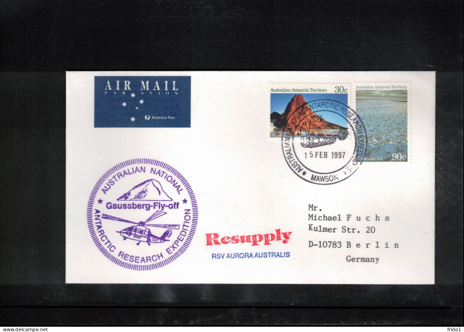 Australian Antarctic Territory 1997 Base Mawson- Supplyship AURORA AUSTRALIS Interesting Helicopter Cover - Brieven En Documenten