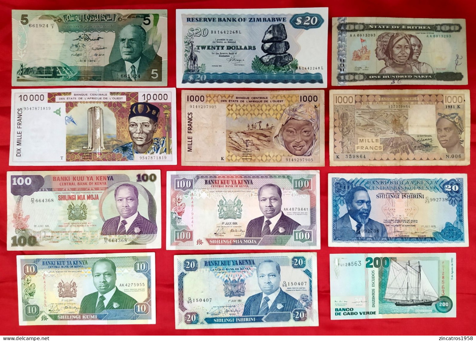 Super Lot / Africa Rare (Eritrea 100 Nakfa 1997 + Togo 10000 Francs + Cape Verde 200 1992 + Zimbabwe, Kenya, Tunisia,++) - Andere - Afrika