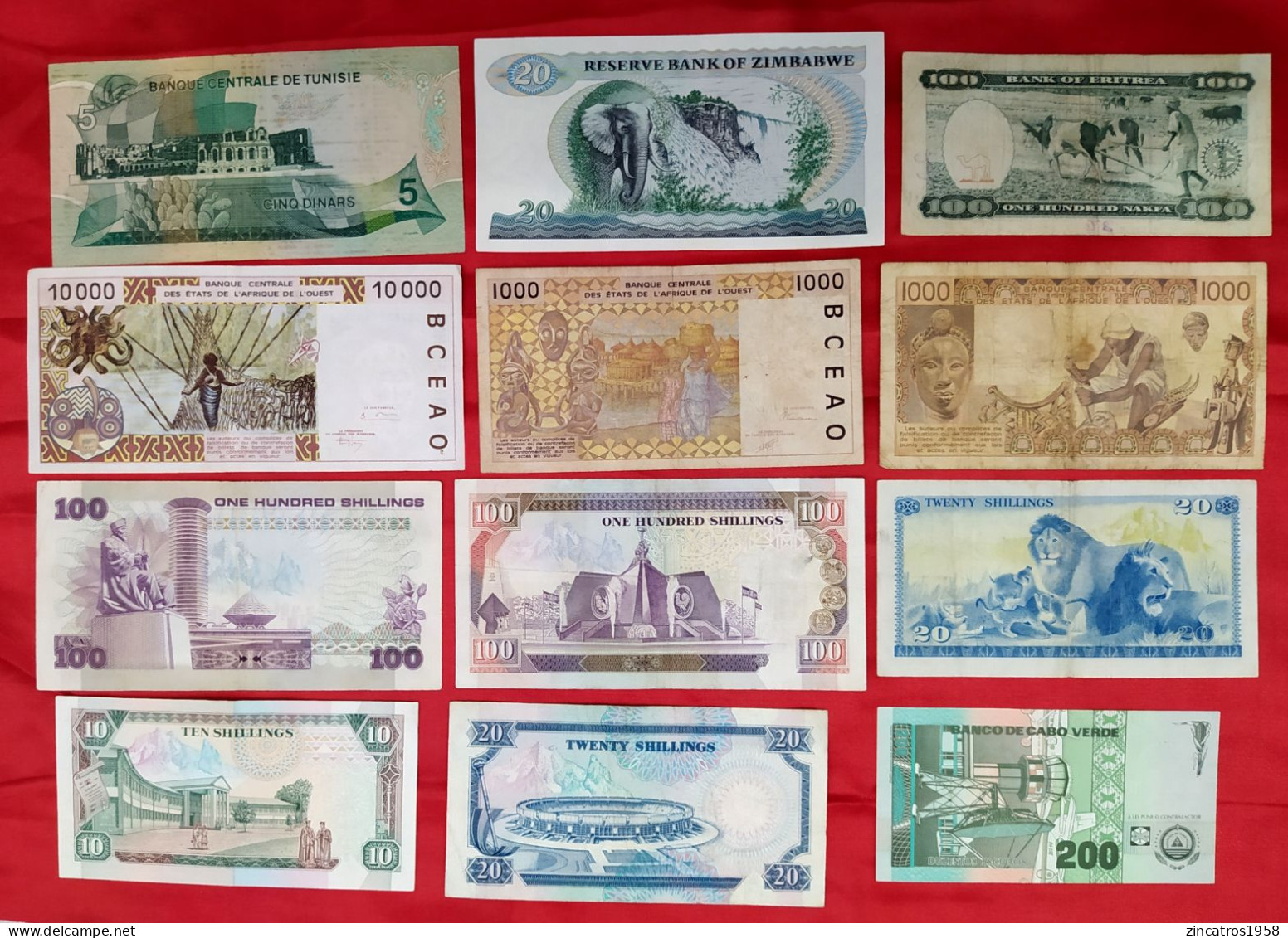 Super Lot / Africa Rare (Eritrea 100 Nakfa 1997 + Togo 10000 Francs + Cape Verde 200 1992 + Zimbabwe, Kenya, Tunisia,++) - Sonstige – Afrika