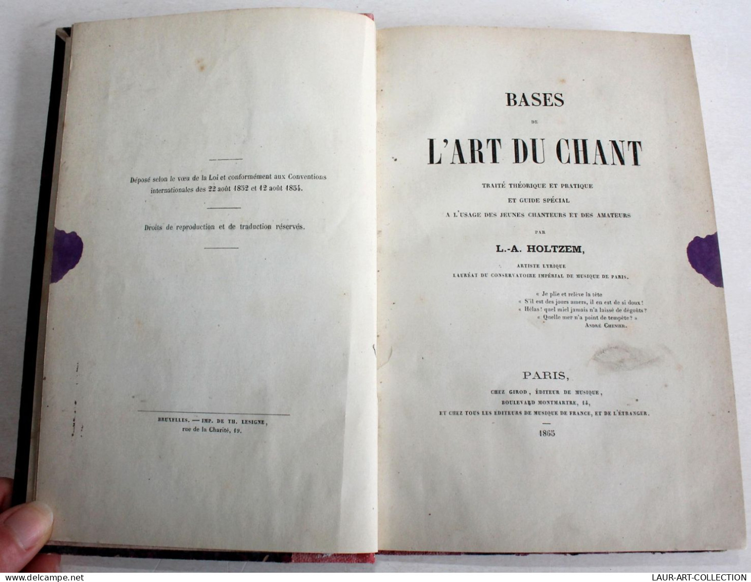 BASES DE L'ART DU CHANT TRAITE THEORIQUE & PRATIQUE GUIDE CHANTEURS HOLTZEM 1865 / LIVRE ANCIEN XIXe SIECLE (1803.253) - Musik