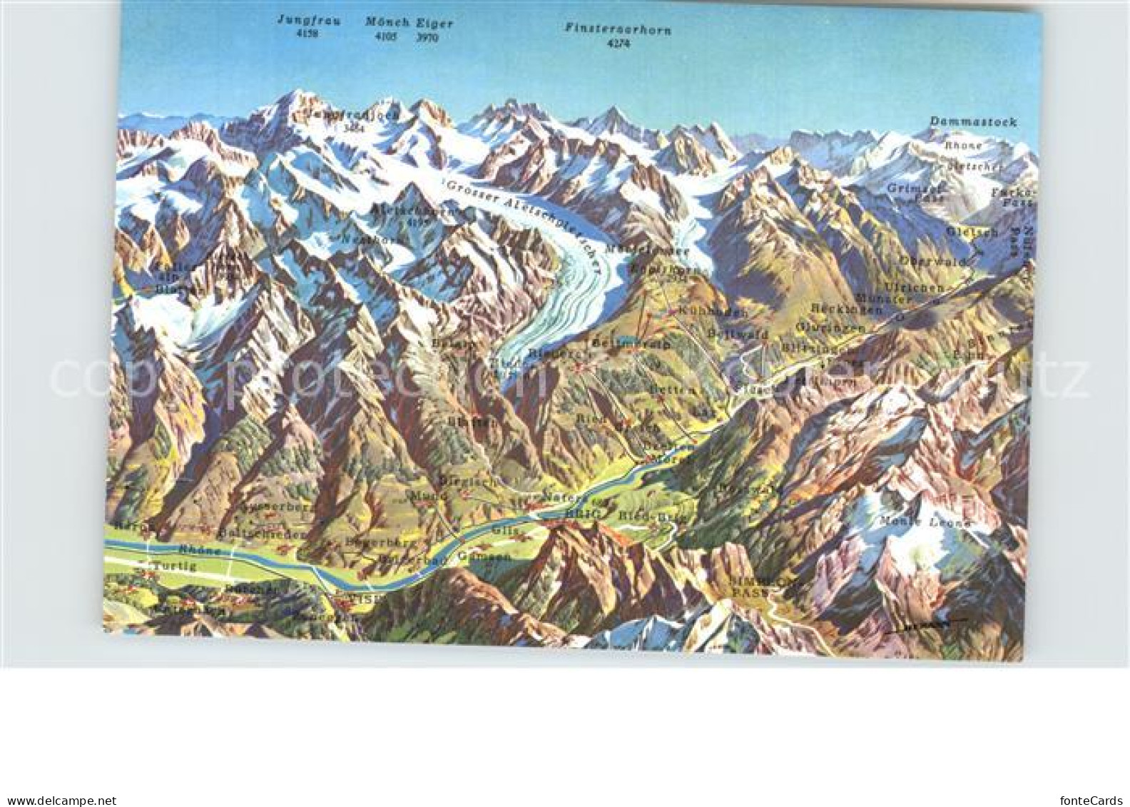 12533817 Goms VS Aletschgebiet Panoramakarte Goms VS - Sonstige & Ohne Zuordnung