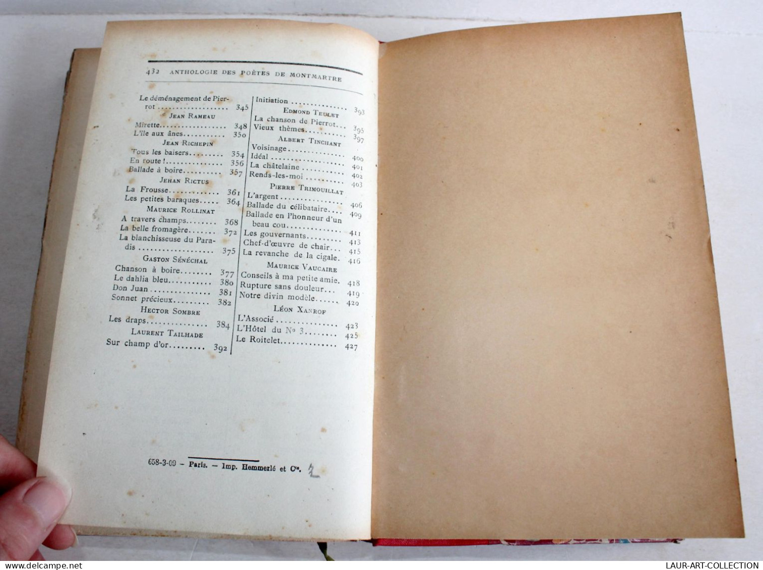 ANTHOLOGIE DES POETES DE MONTMARTRE par B. MILLANVOYE + NOTES BIOGRAPHIQUES 1909 / LIVRE ANCIEN XXe SIECLE (1803.255)