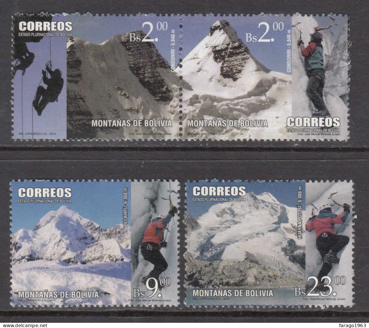 2015 Bolivia Mountains Andes Climbing Complete Set Of 4 MNH - Bolivien