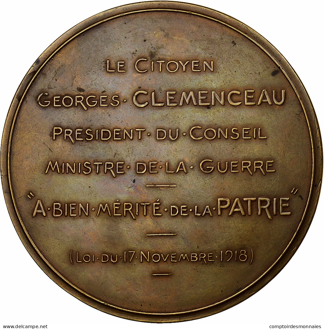 France, Médaille, Hommage De La Patrie à Georges Clémenceau, 1918, Bronze - Autres & Non Classés