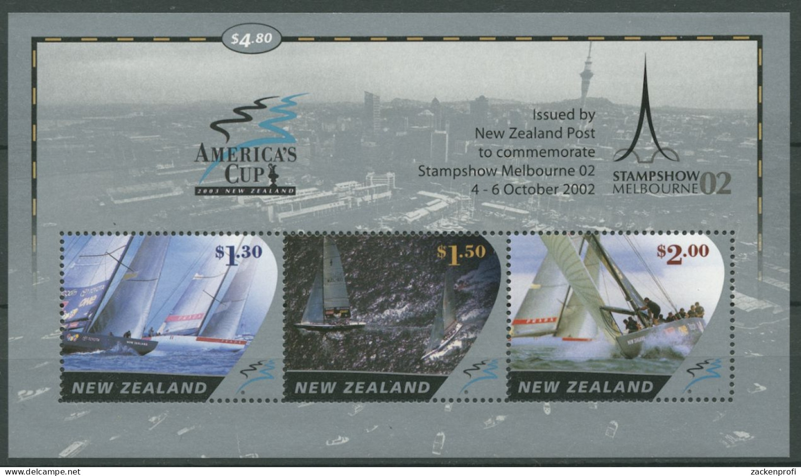 Neuseeland 2002 MELBOURNE Amerca's Cup Regatta Block 141 I Postfrisch (C25690) - Hojas Bloque