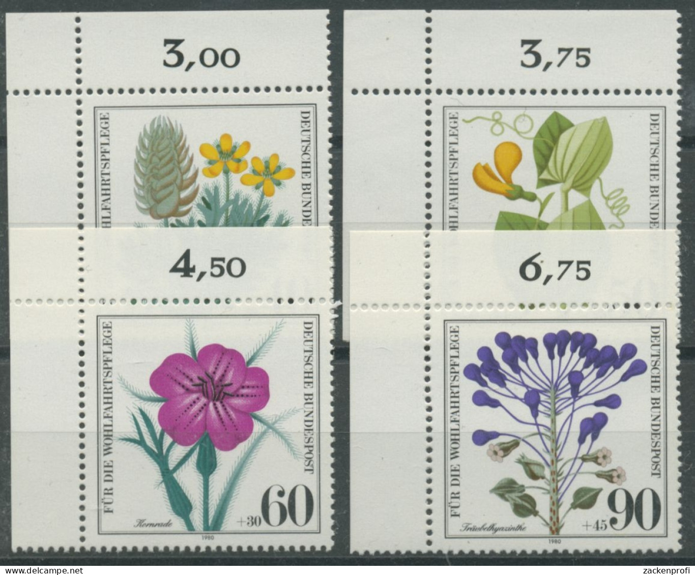 Bund 1980 Wohlfahrt Ackerwildkräuter 1059/62 Ecke 1 Oben Links Postfrisch (E49) - Unused Stamps