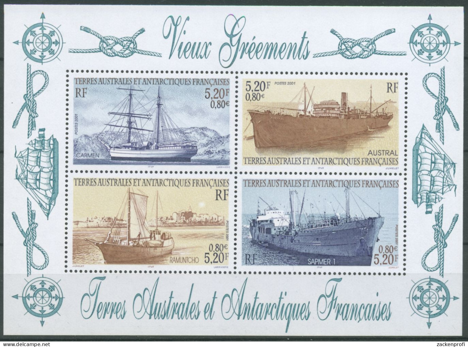 Franz. Antarktis 2001 Alte Schiffe Segelschiffe Block 6 Postfrisch (C28600) - Unused Stamps