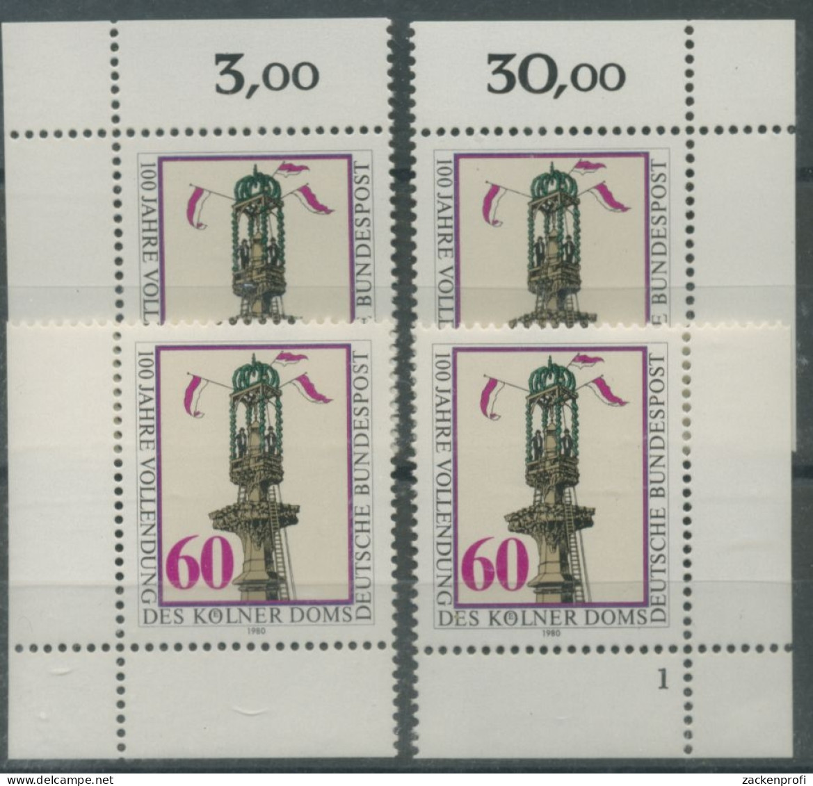 Bund 1980 100 J. Vollendung Kölner Dom 1064 Alle 4 Ecken Postfrisch (E58) - Ungebraucht