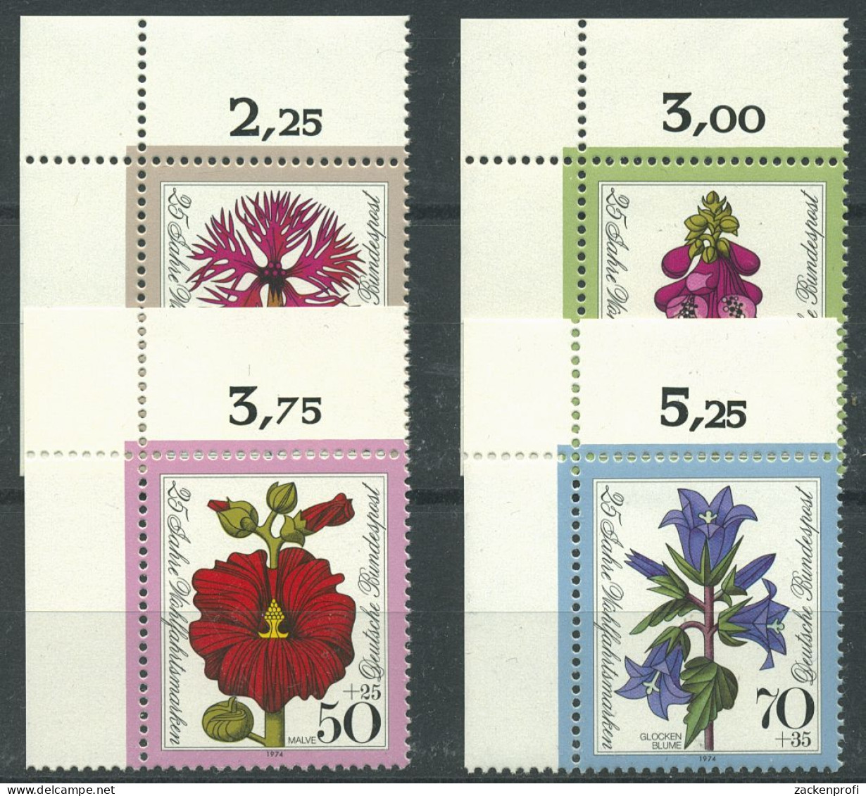 Bund 1974 Wohlfahrt: Blumen 818/21 Ecke 1 Oben Links Postfrisch (E560) - Neufs