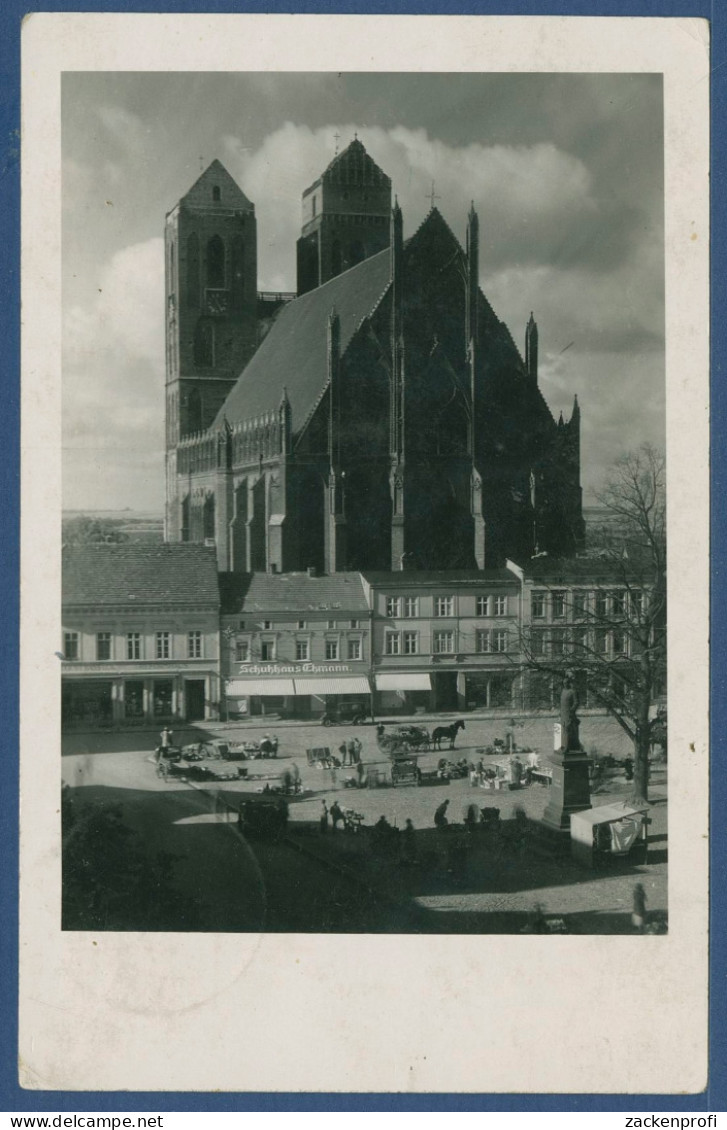 Prenzlau Marienkirche Schuhhaus Ehrmann Reformhaus, Gelaufen 1938 (AK3643) - Prenzlau