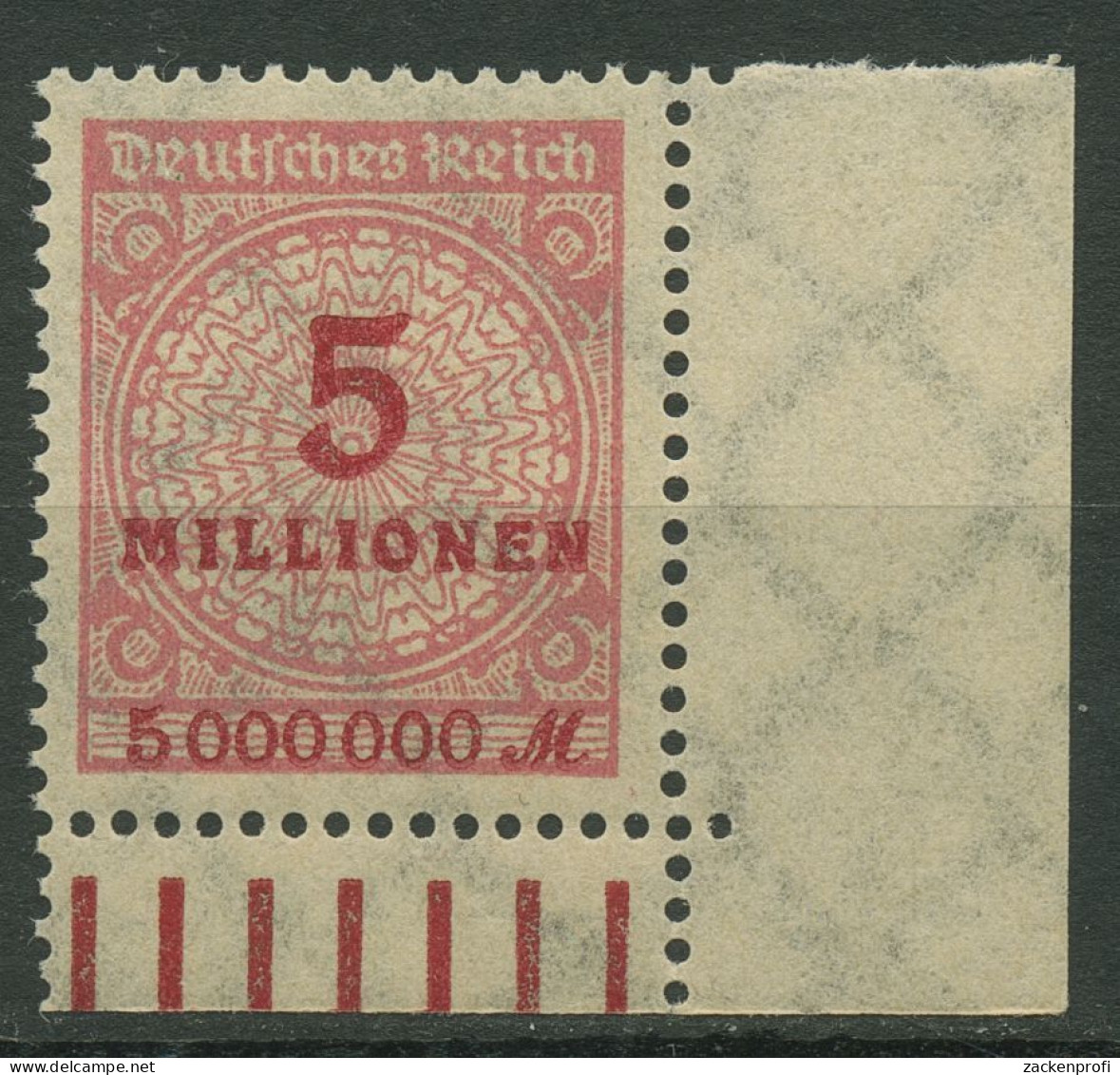 Deutsches Reich Inflation 1923 Korbdeckel Walze 317 AW Ecke Unt. Re. Postfrisch - Ungebraucht