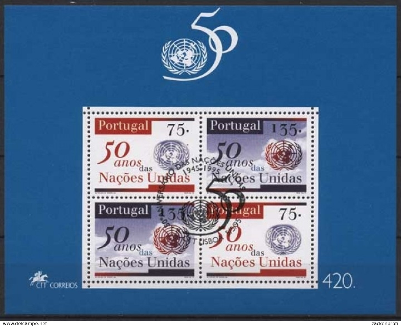 Portugal 1995 Vereinte Nationen UNO Emblem Block 107 Gestempelt (C91119) - Blocks & Sheetlets