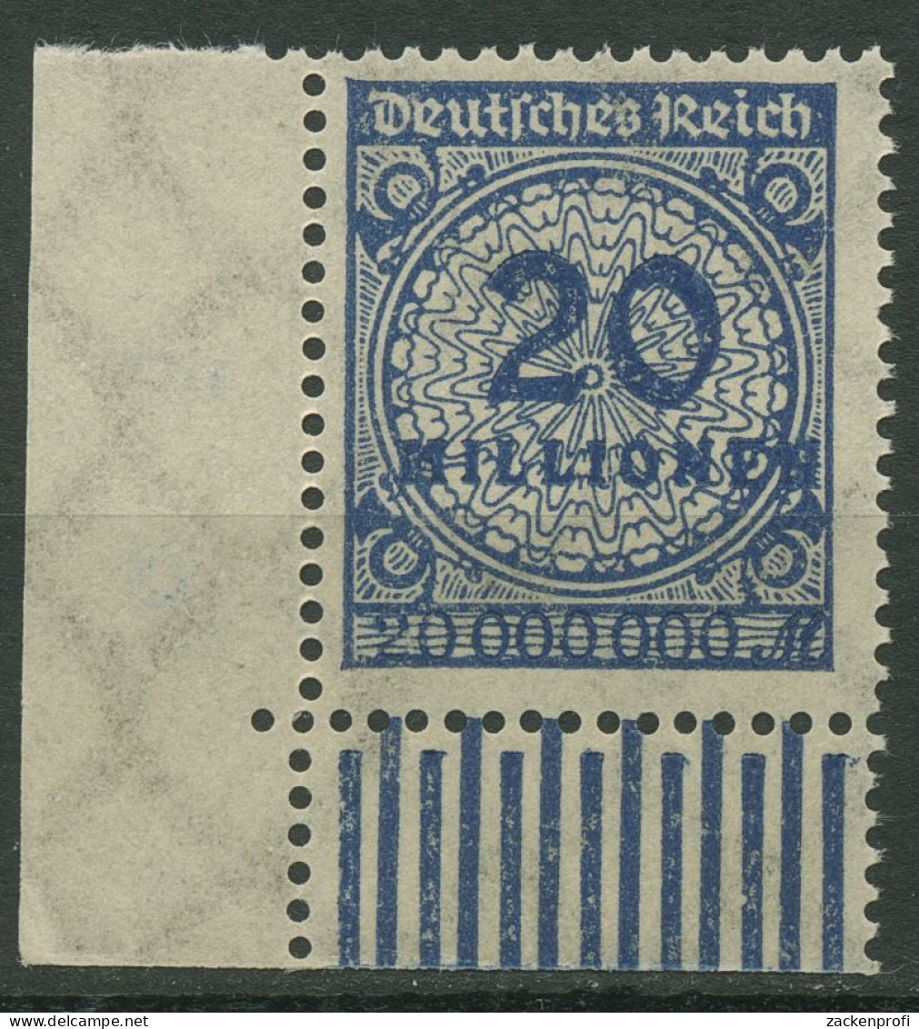 Deutsches Reich 1923 Korbdeckel Walze 319 AWa UR Ecke Unten Links Postfrisch - Nuovi