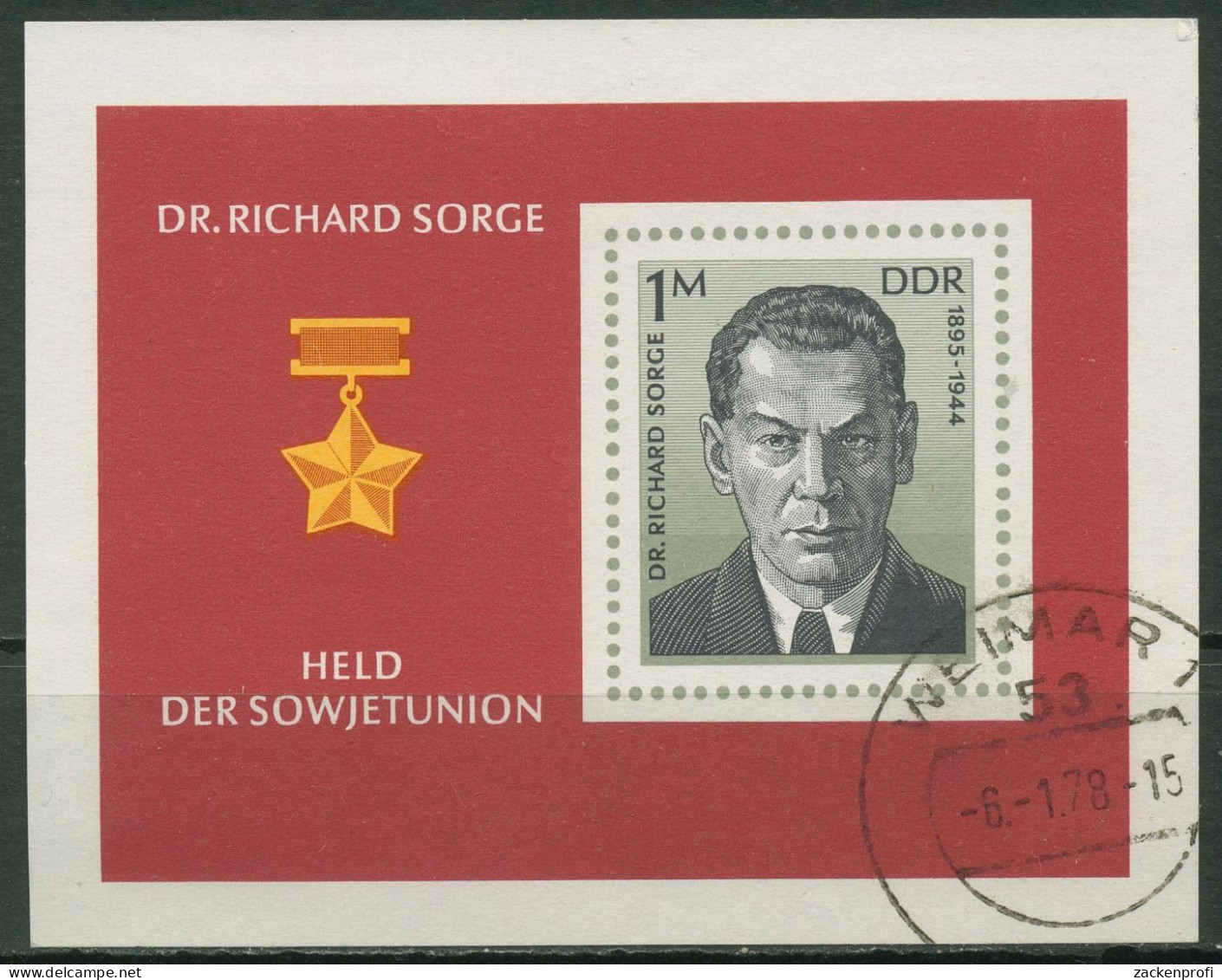 DDR 1976 Agent Dr.Richard Sorge Block 44 Gestempelt (C96772) - Sonstige & Ohne Zuordnung