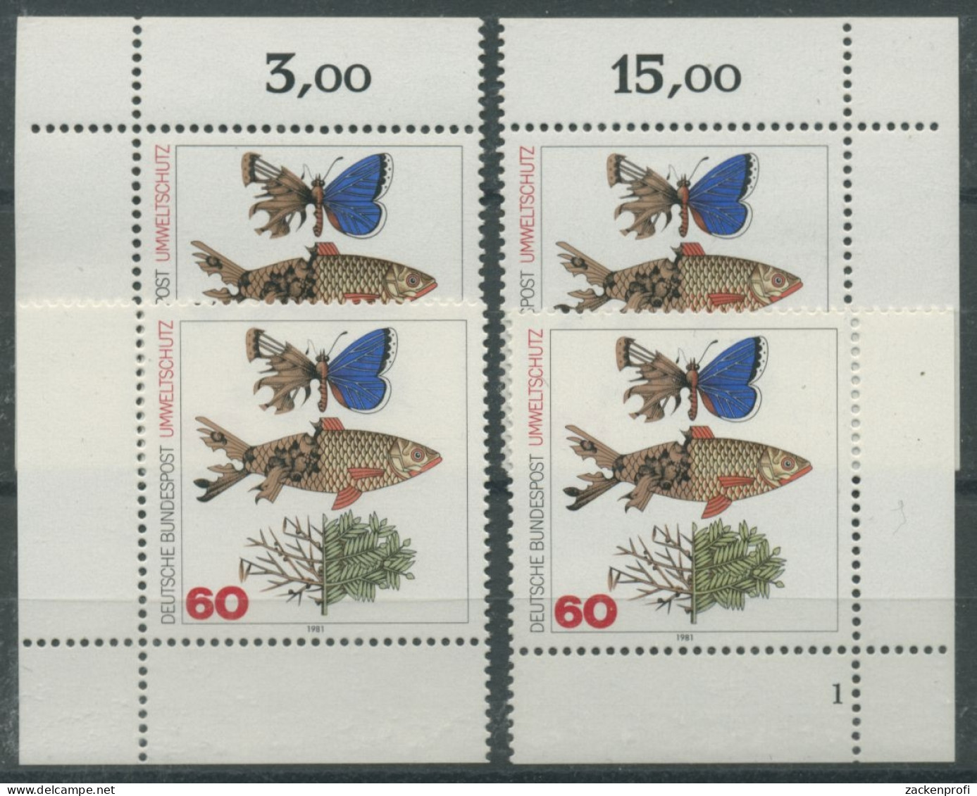 Bund 1981 Umweltschutz 1087 Alle 4 Ecken Postfrisch (E69) - Ongebruikt