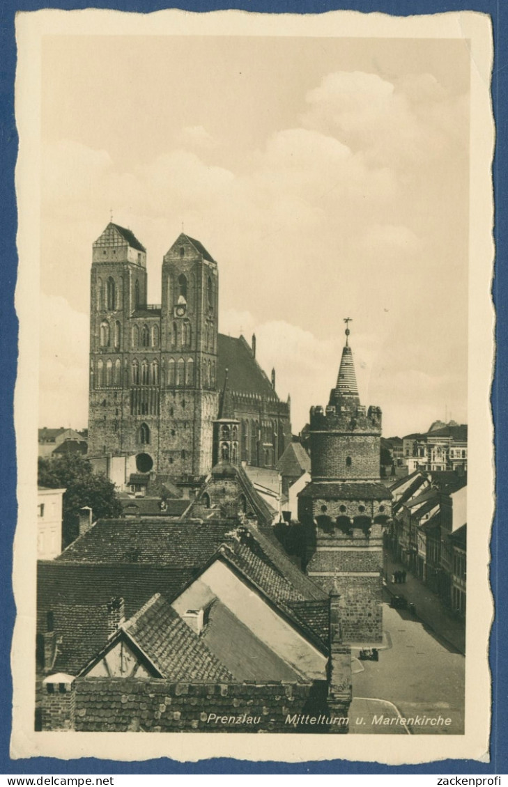 Prenzlau Mittelturm Und Marienkirche, Gelaufen 1937 (AK3678) - Prenzlau