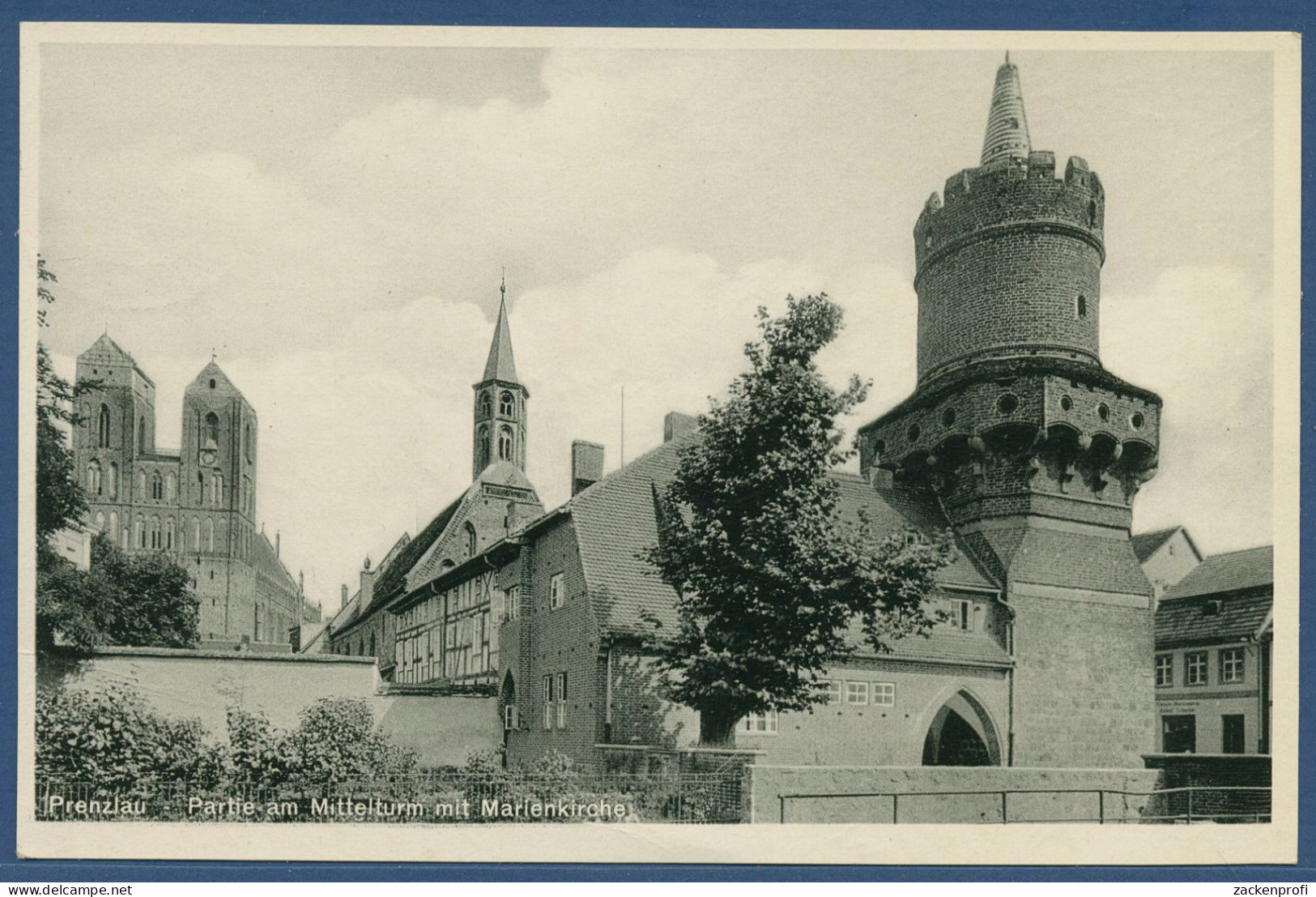 Prenzlau Partie Am Mitteltorturm Mit Marienkirche, Gelaufen 1935 (AK3685) - Prenzlau