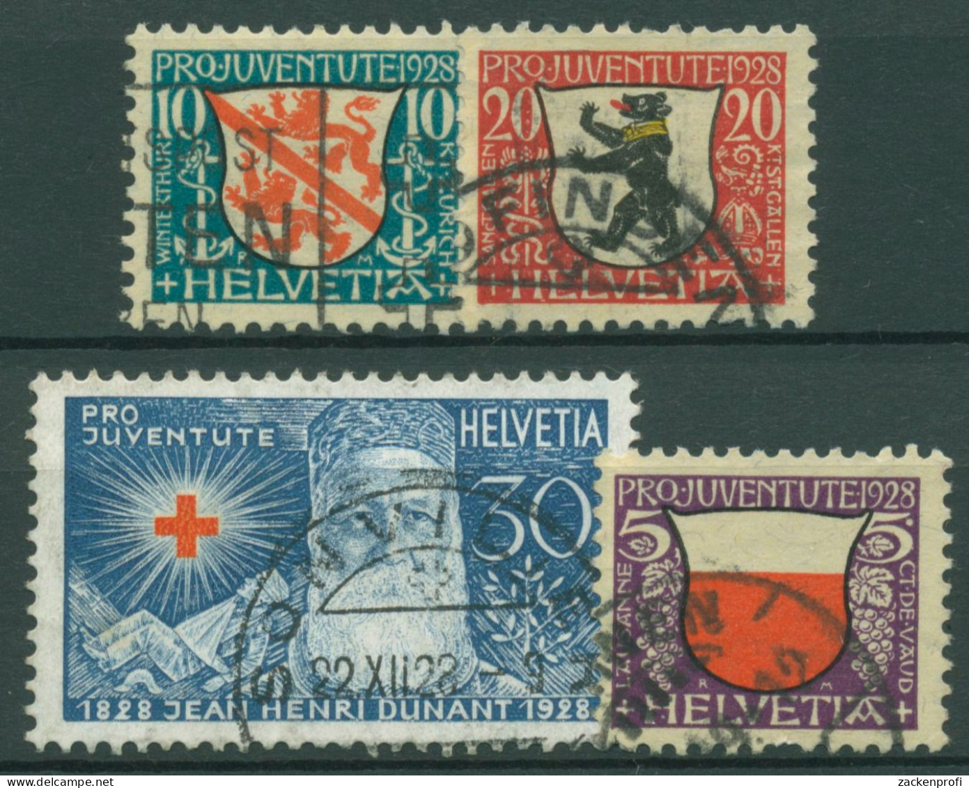 Schweiz 1928 Pro Juventute Wappen (X) Henri Dunant 229/32 Gestempelt - Used Stamps