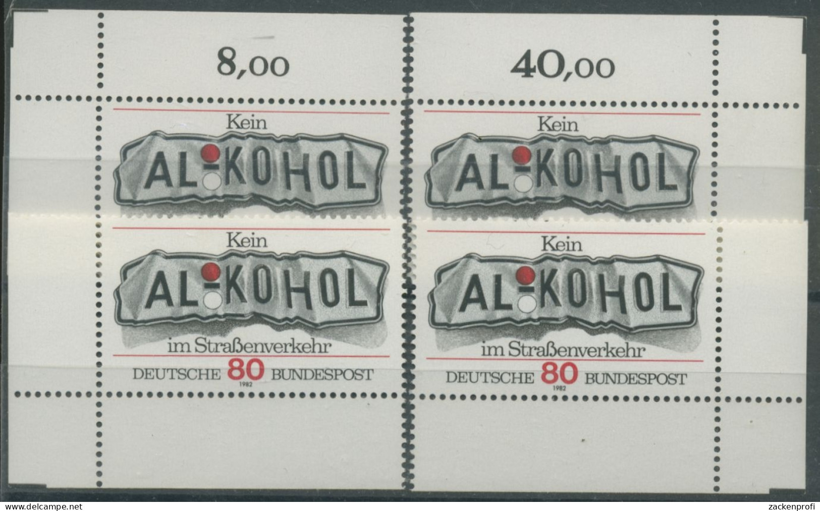 Bund 1982 Kein Alkohol Im Straßenverkehr 1145 Alle 4 Ecken Postfrisch (E163) - Neufs