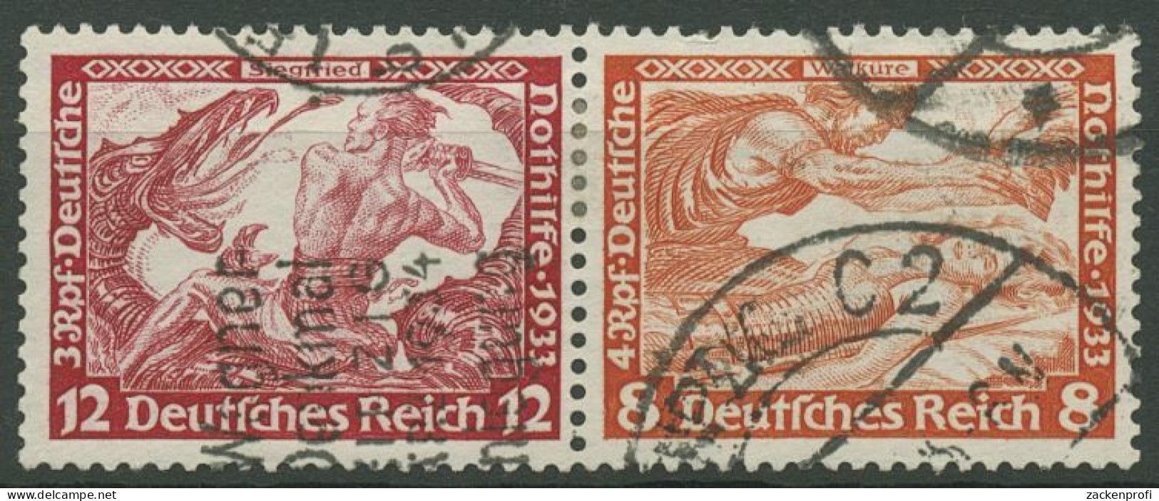 Deutsches Reich Zusammendrucke 1933 Nothilfe Wagner W 55 Gestempelt - Zusammendrucke