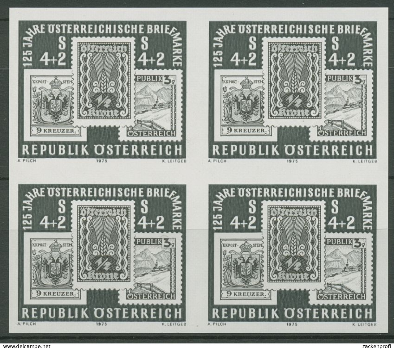 Österreich 1975 Briefmarkenausstellung 1504 Schwarzdruck Gedenkblatt 6 (C96183) - Blocs & Feuillets