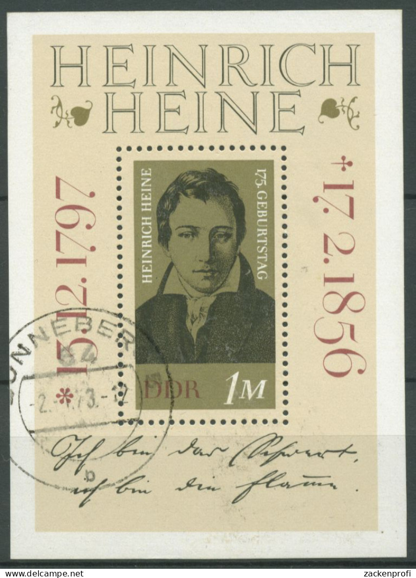 DDR 1972 Dichter Heinrich Heine Block 37 Gestempelt (C96751) - Autres & Non Classés