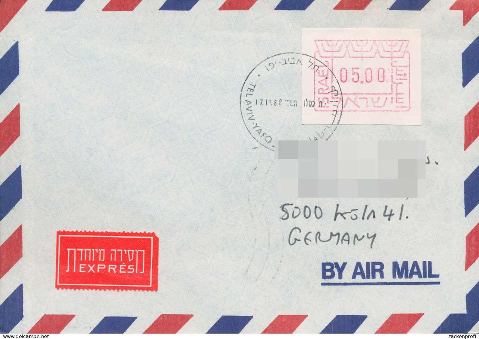 Israel ATM 1988 ATM Auf Luftpost-Expressbrief ATM 1 D EF (X80396) - Frankeervignetten (Frama)