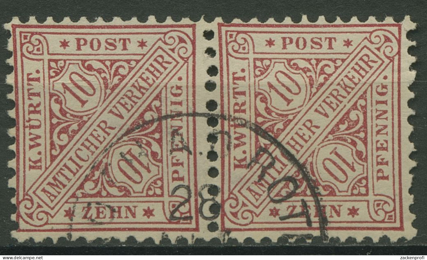 Württemberg Dienstmarken 1881 Ziffer In Schildern 203 A Waag. Paar Gestempelt - Oblitérés