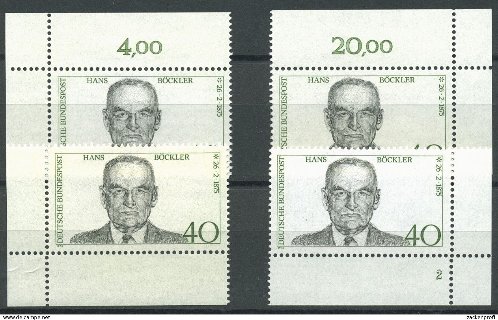 Bund 1975 Gewerkschaft Hans Böckler 832 Alle 4 Ecken Postfrisch (E925) - Nuovi