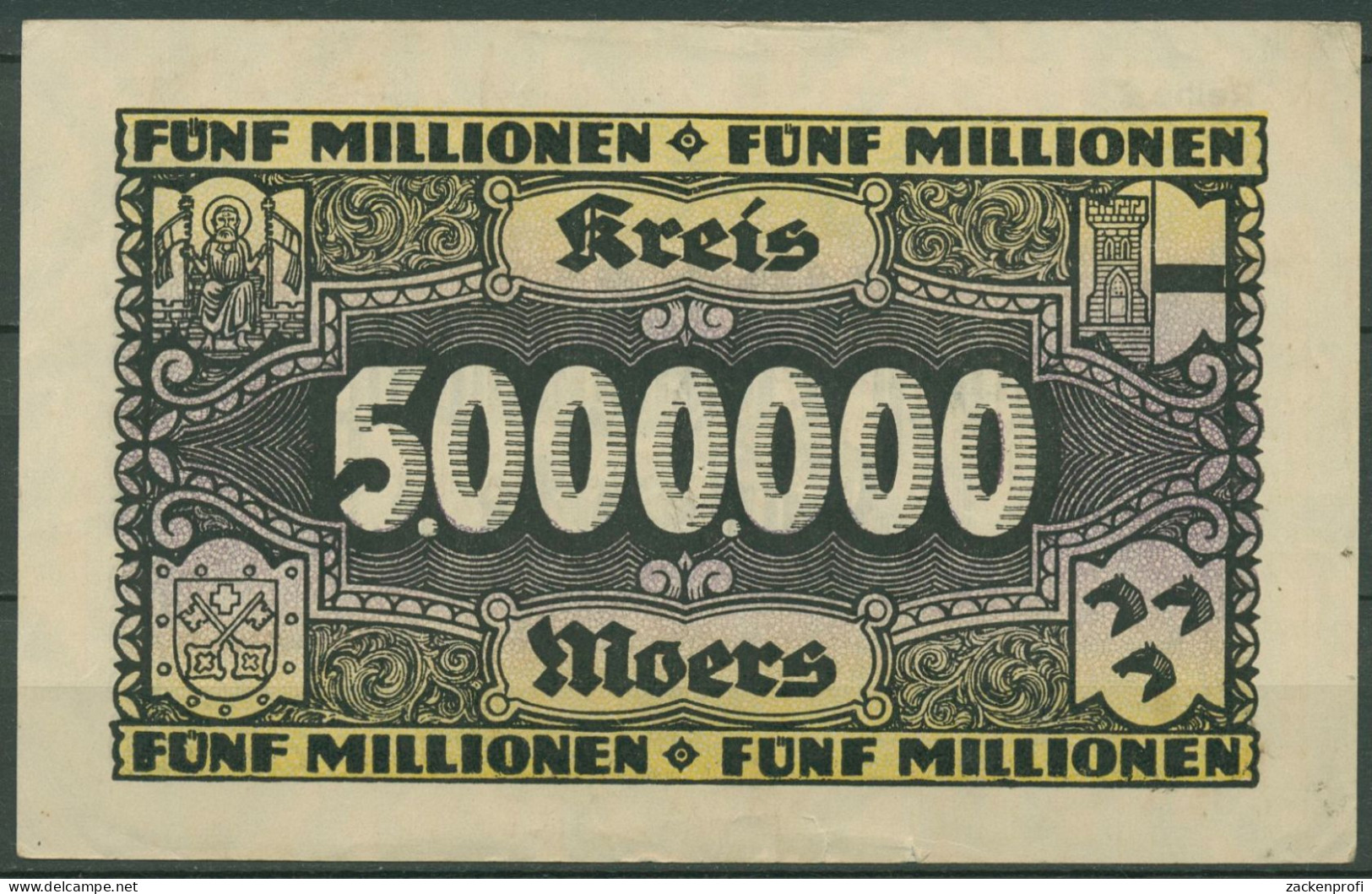 Moers Kreis 5 Millionen Mark 1923, Keller 3593 I, Gebraucht (K1110) - Altri & Non Classificati