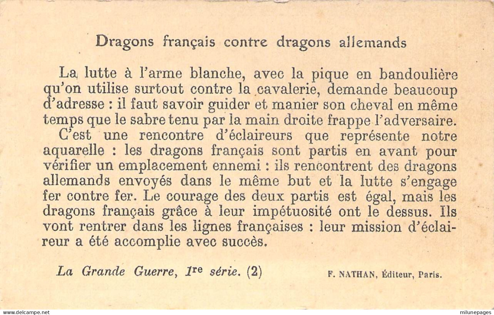 Image Bon-point Illustrée Par Kauffmann Sur La Grande Guerre De 1914 1ère Série Nathan N°2 Les Dragons - History