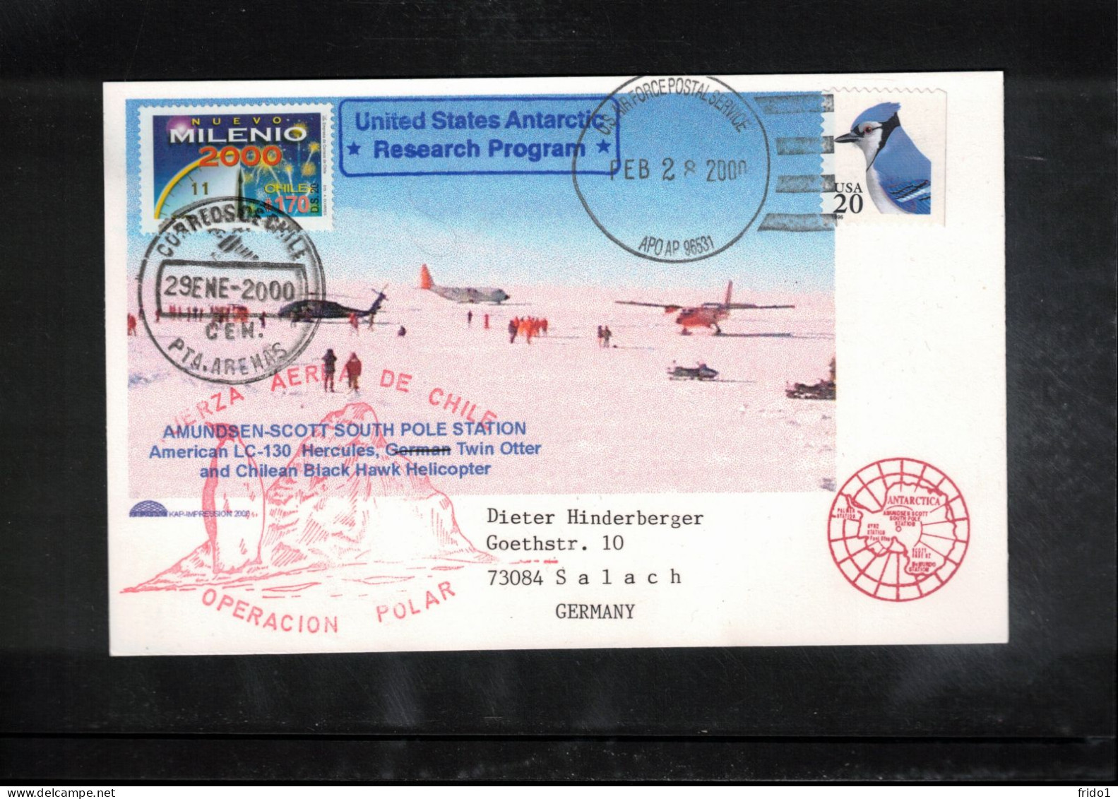 Chile+USA 2000 Amudsen-Scott South Pole Station - US Antarctic Research Program Interesting Postcard - Bases Antarctiques