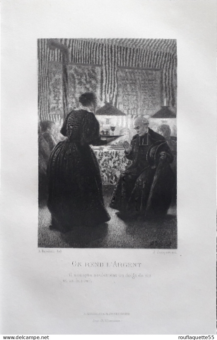 Gravure Ancienne, "on Rend L'argent", Gravée Par J. Jacquet, D'après Une Peinture De A. Dawant, Imprimeur Ch. Wittmann - Prints & Engravings