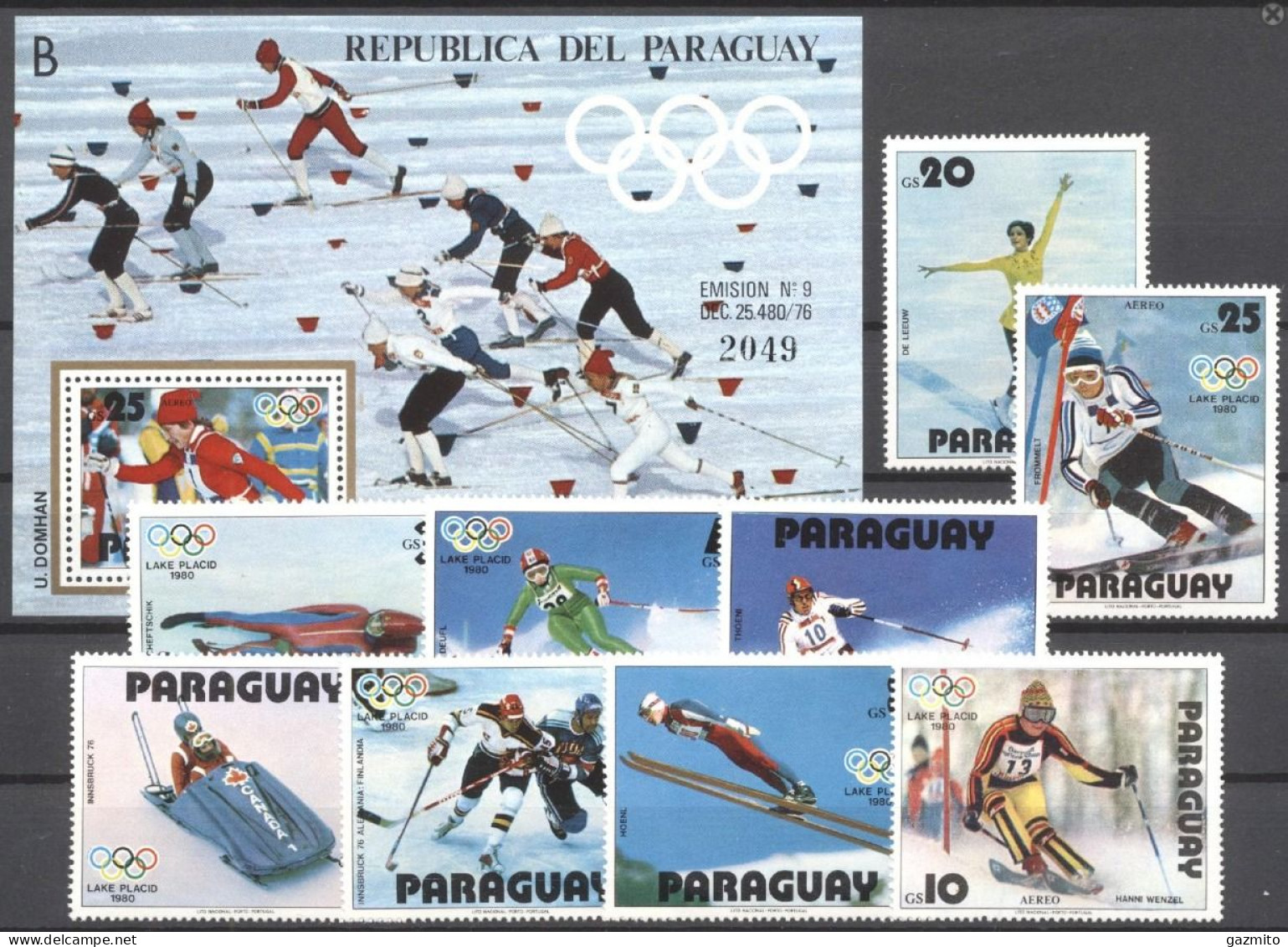 Paraguay 1979, Olympic Games In Lake Placid, Skating, Skiing, 9val +BF - Paraguay