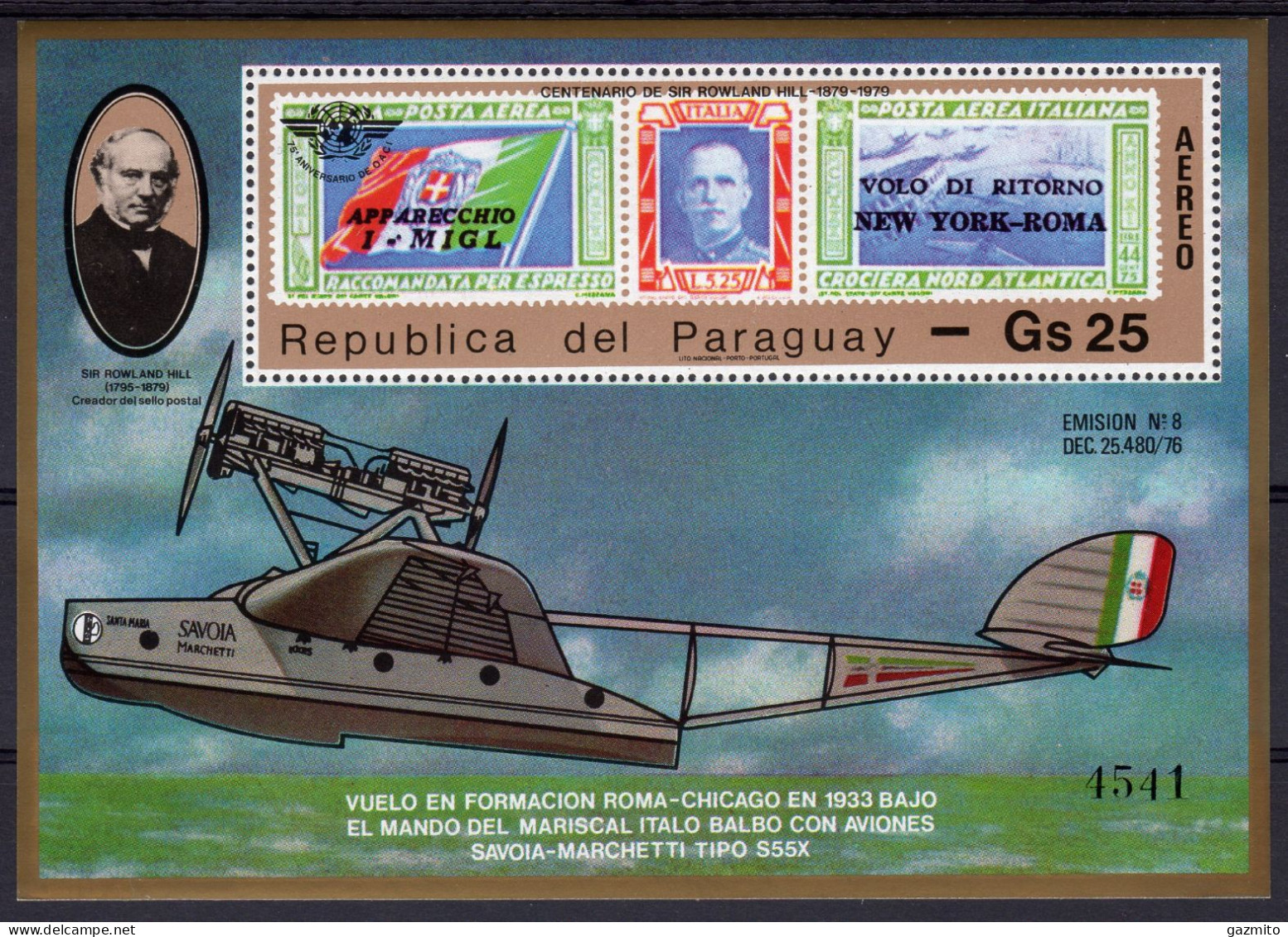 Paraguay 1979, Sir Roland Hill, Plane, Stamp On Stamp, BF - Paraguay