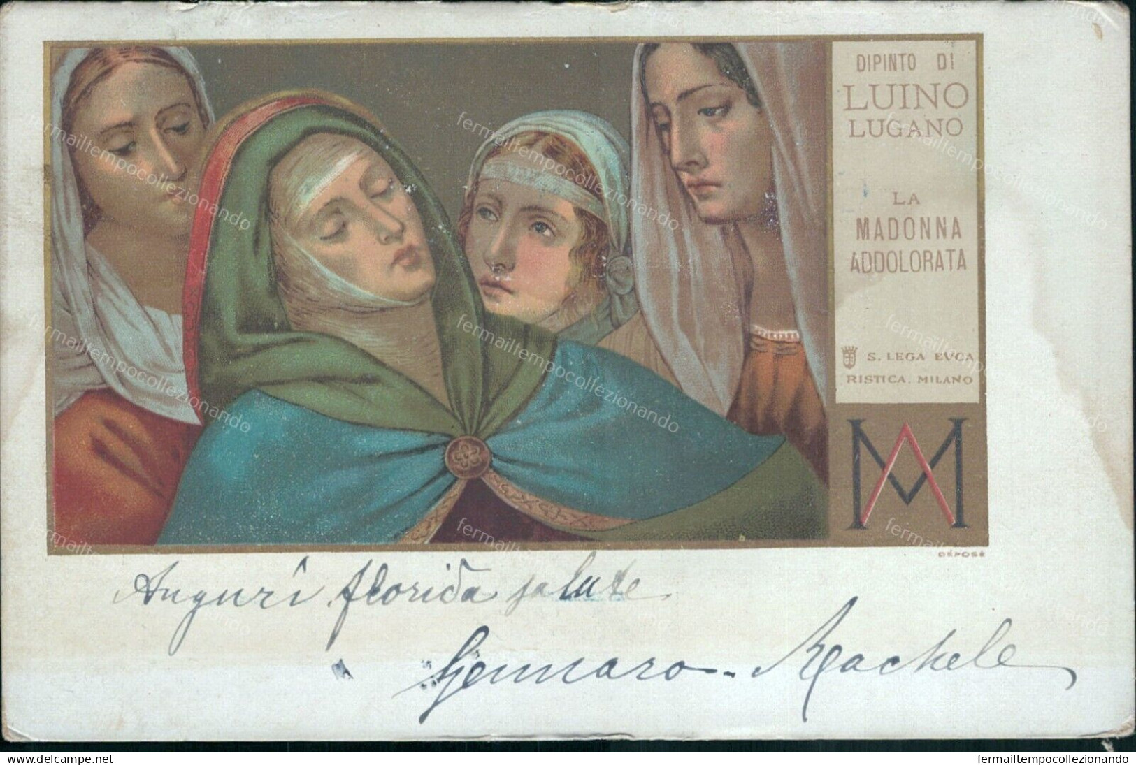 Cs570 Cartolina Dipinto Di Luino Lugano La Madonna Addolorata 1905 - Other & Unclassified