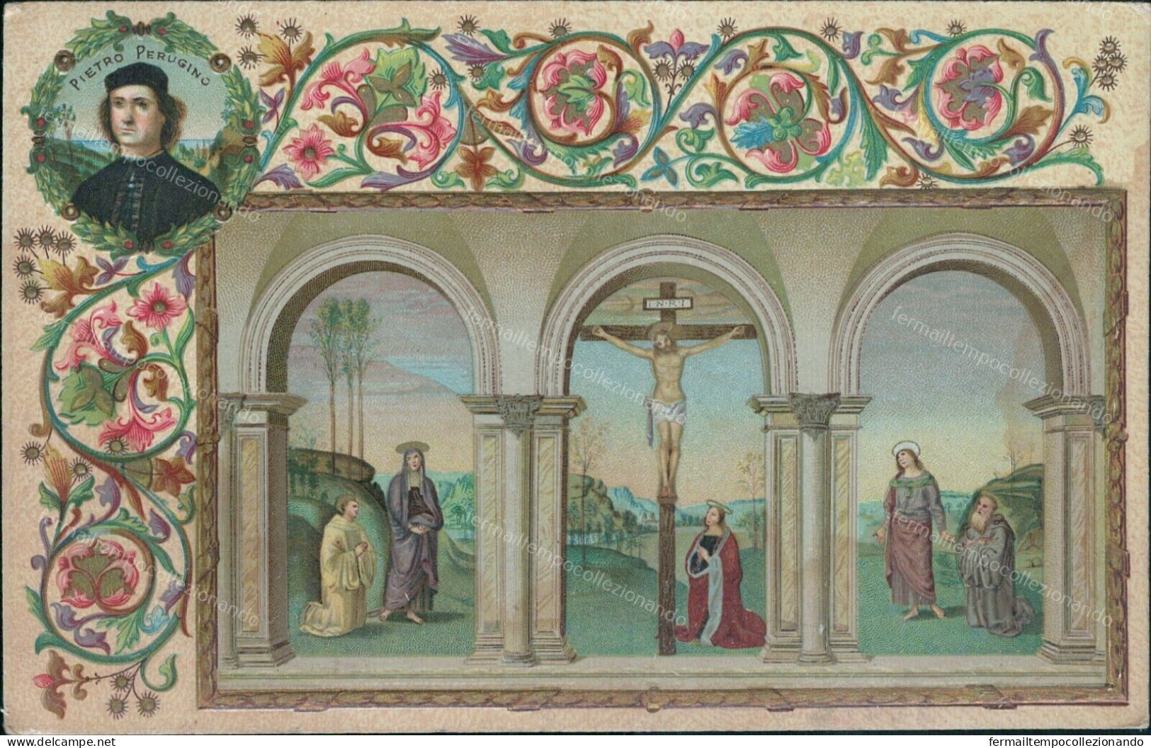 Cs571 Cartolina A Rilievo Firenze Crocifissione Perugino - Other & Unclassified