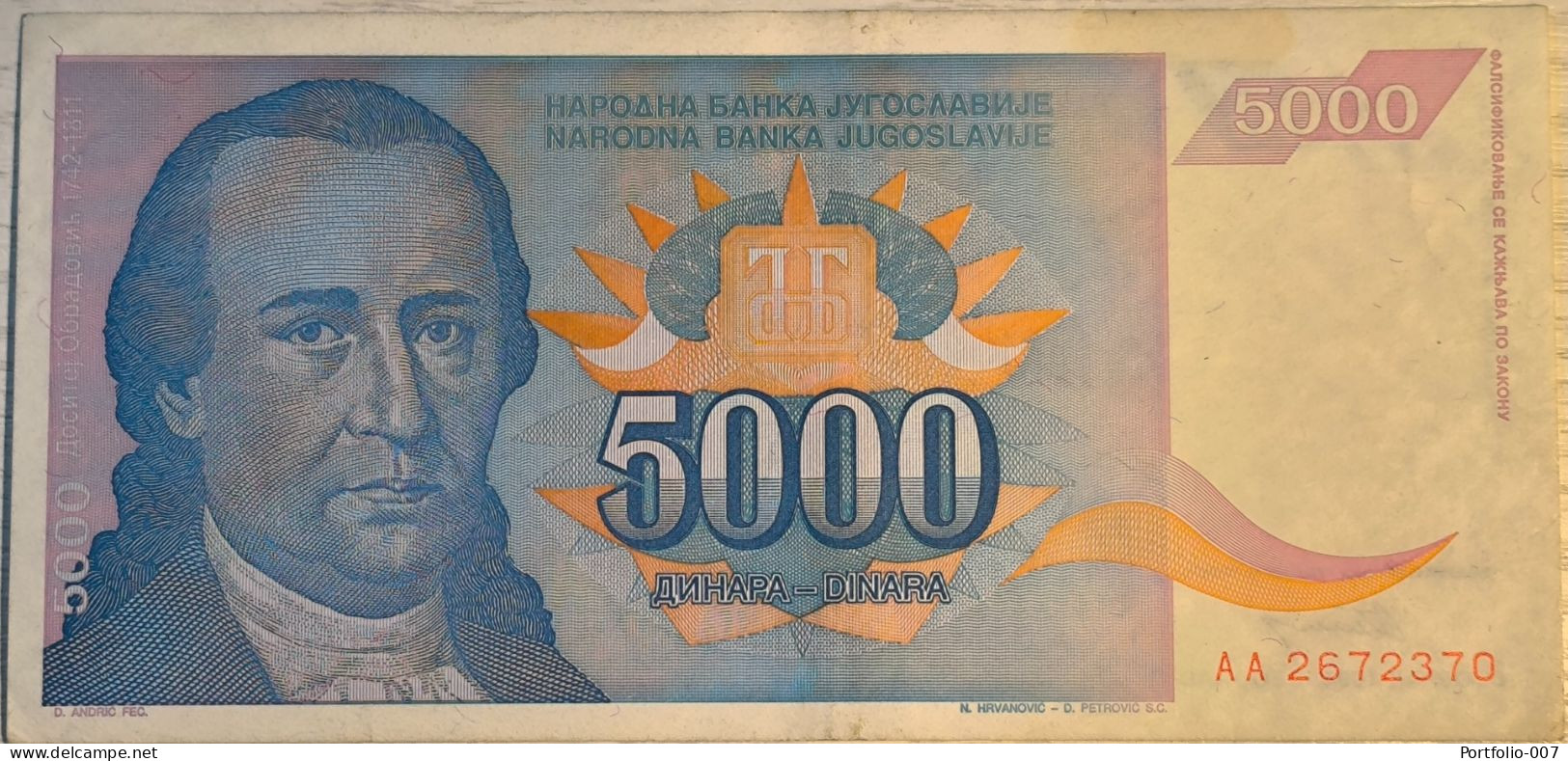 5000 Dinara, 1994. Yugoslavia - Joegoslavië